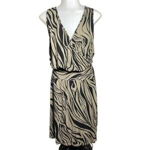 Vintage XS Athleta Faux Wrap Front Zebra Print Dress black grey